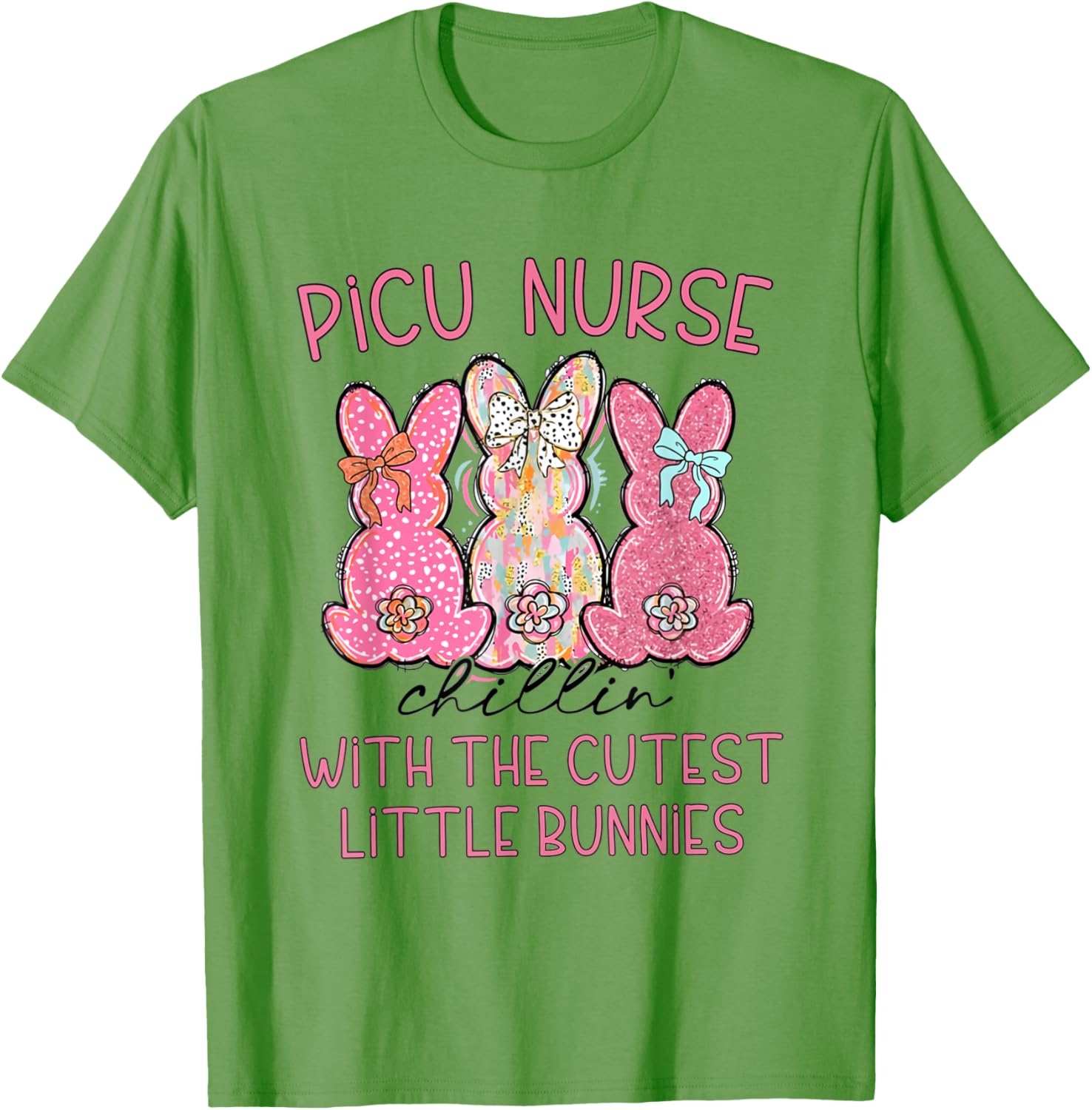 Women PICU Nurse Easter Coquette Pink Bow Nursing Student T-Shirt