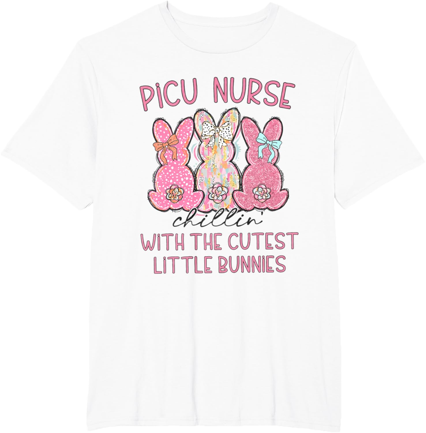 Women PICU Nurse Easter Coquette Pink Bow Nursing Student T-Shirt