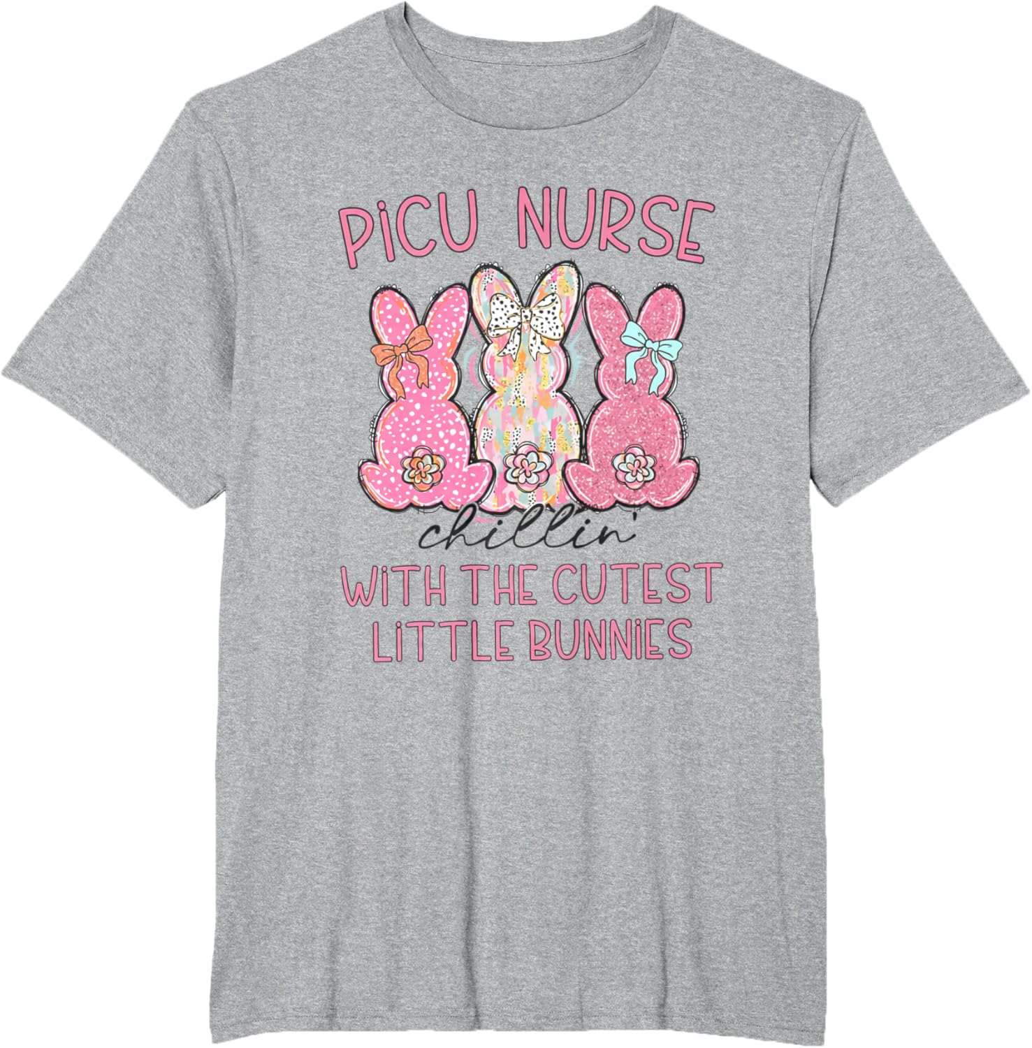 Women PICU Nurse Easter Coquette Pink Bow Nursing Student T-Shirt