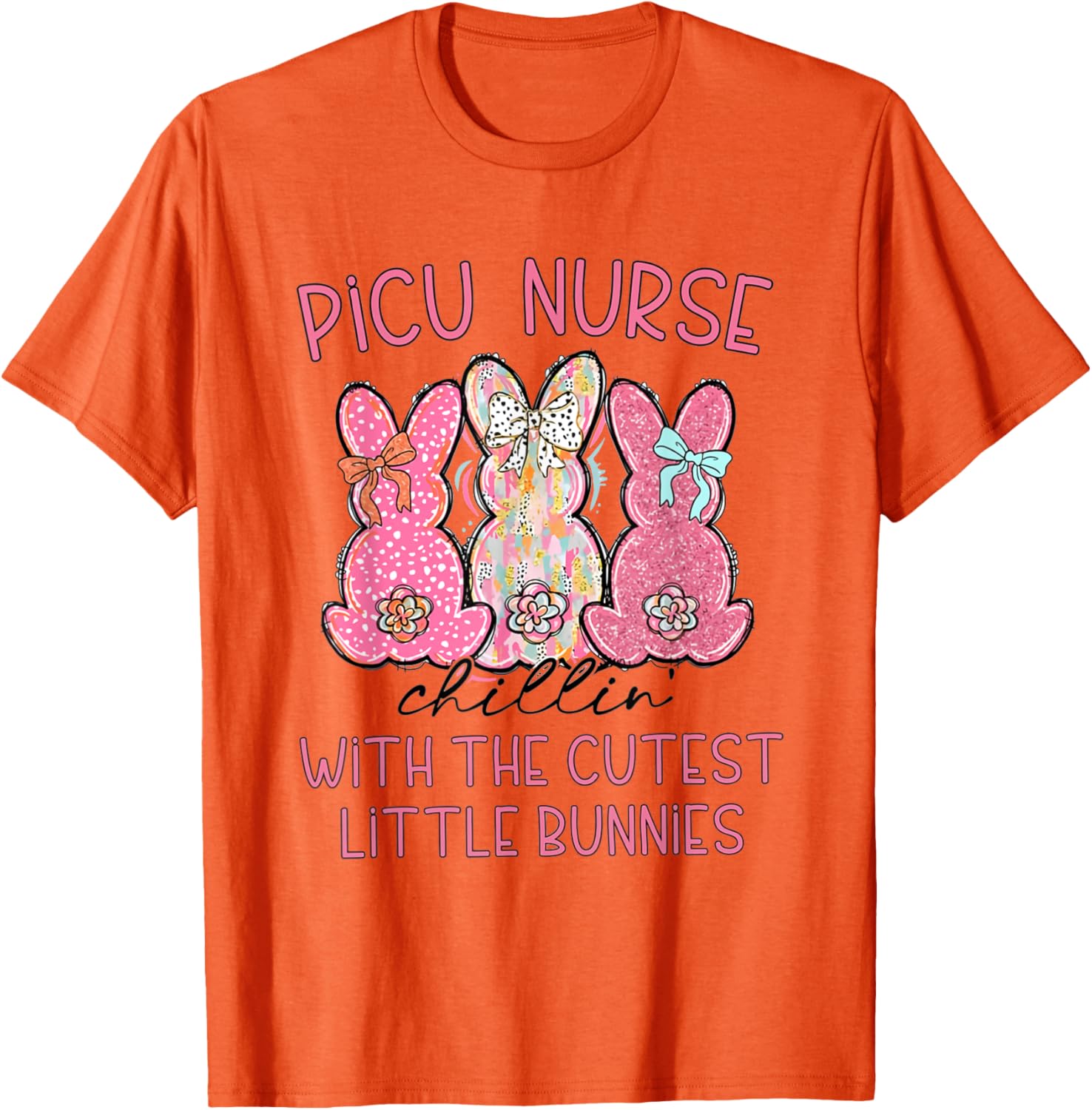 Women PICU Nurse Easter Coquette Pink Bow Nursing Student T-Shirt