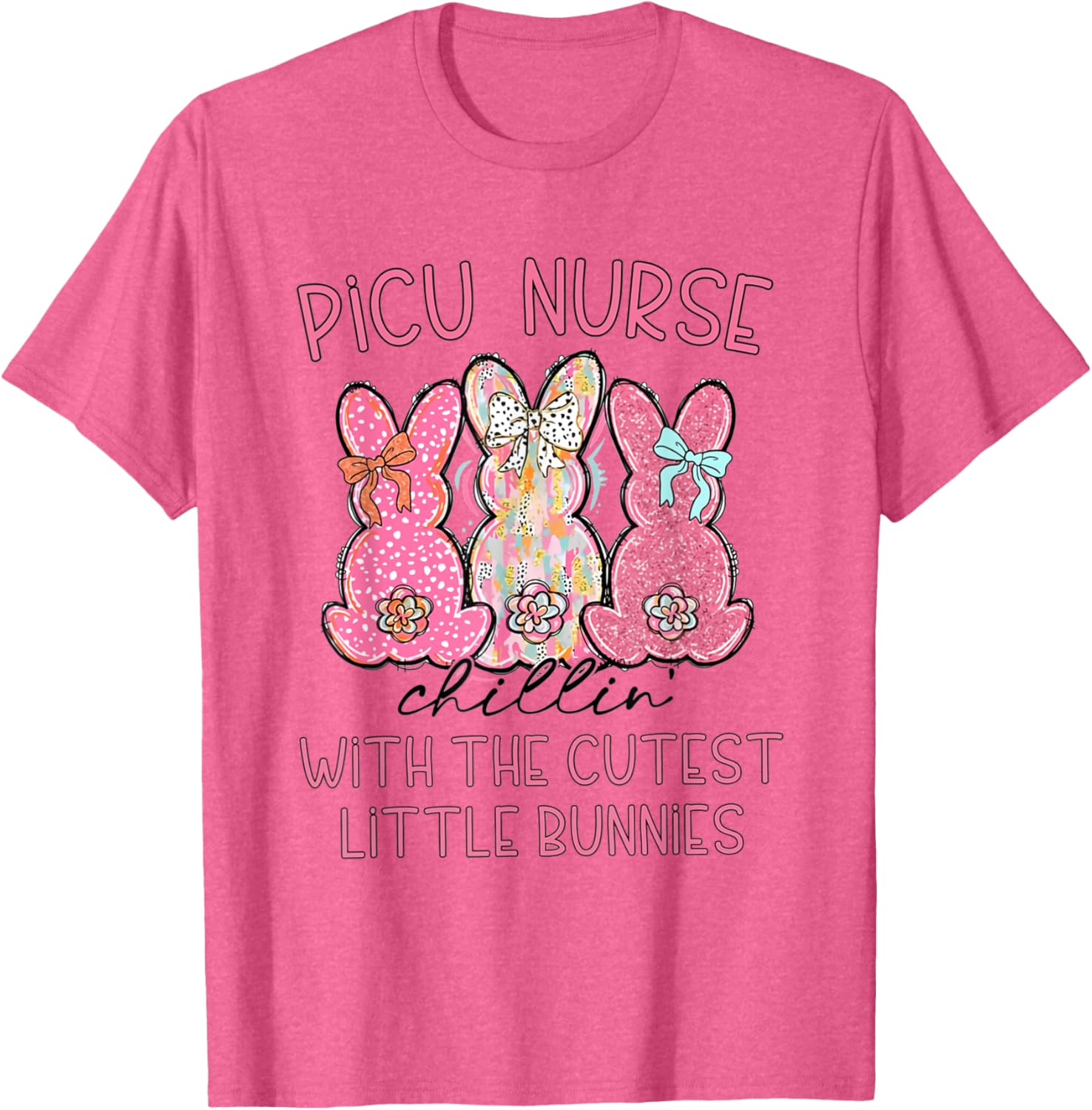 Women PICU Nurse Easter Coquette Pink Bow Nursing Student T-Shirt