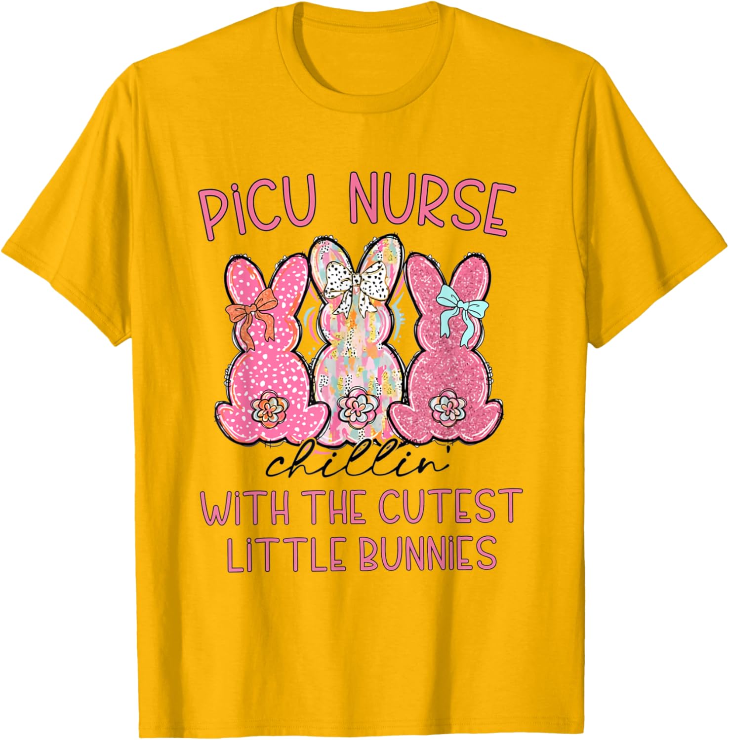 Women PICU Nurse Easter Coquette Pink Bow Nursing Student T-Shirt