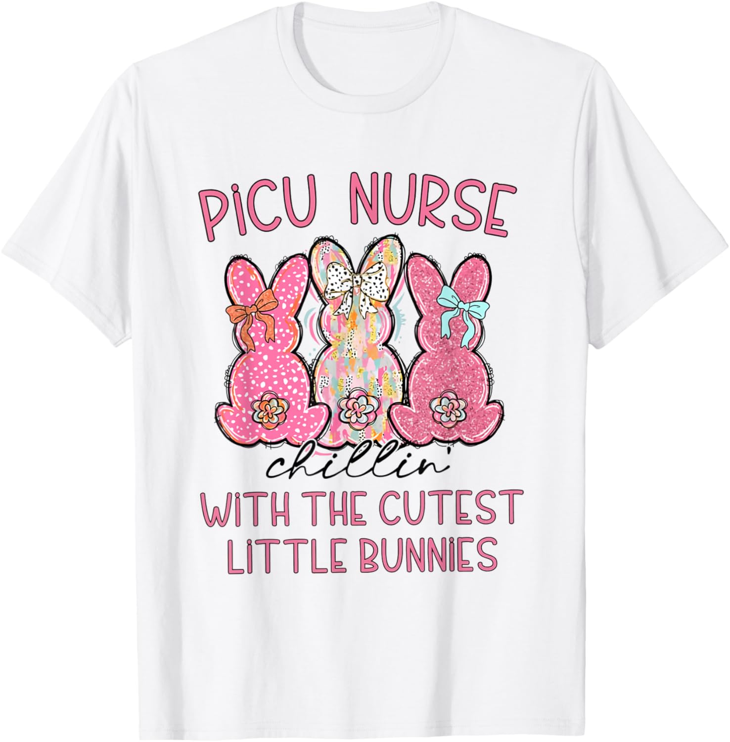 Women PICU Nurse Easter Coquette Pink Bow Nursing Student T-Shirt