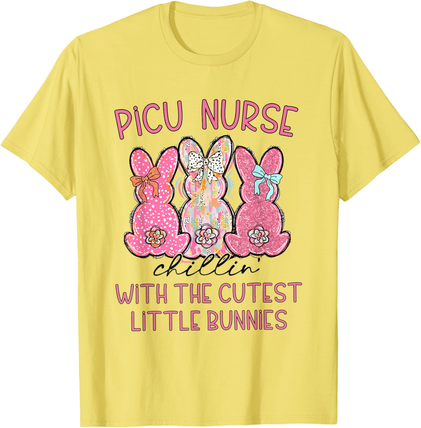 Women PICU Nurse Easter Coquette Pink Bow Nursing Student T-Shirt