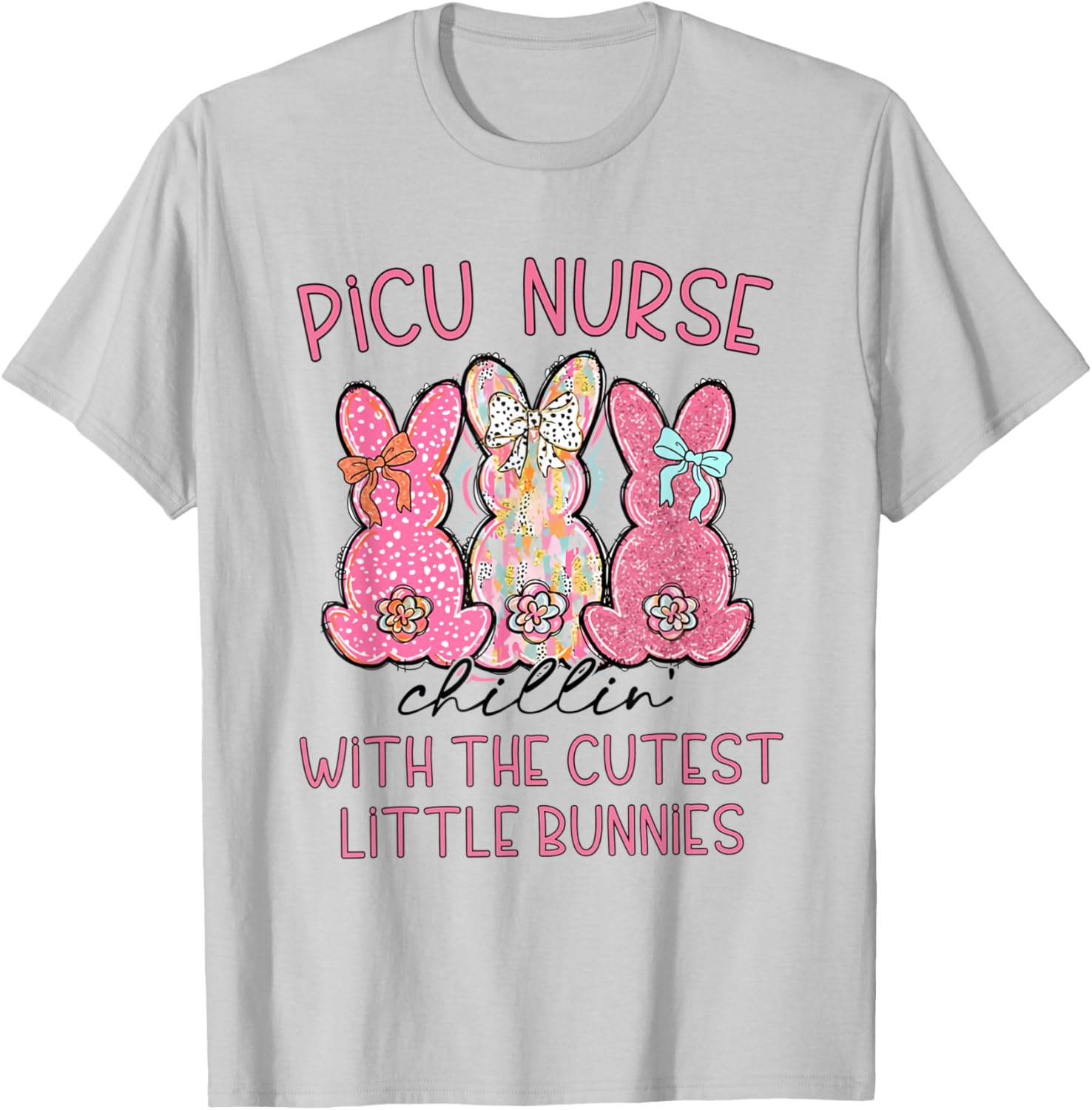 Women PICU Nurse Easter Coquette Pink Bow Nursing Student T-Shirt