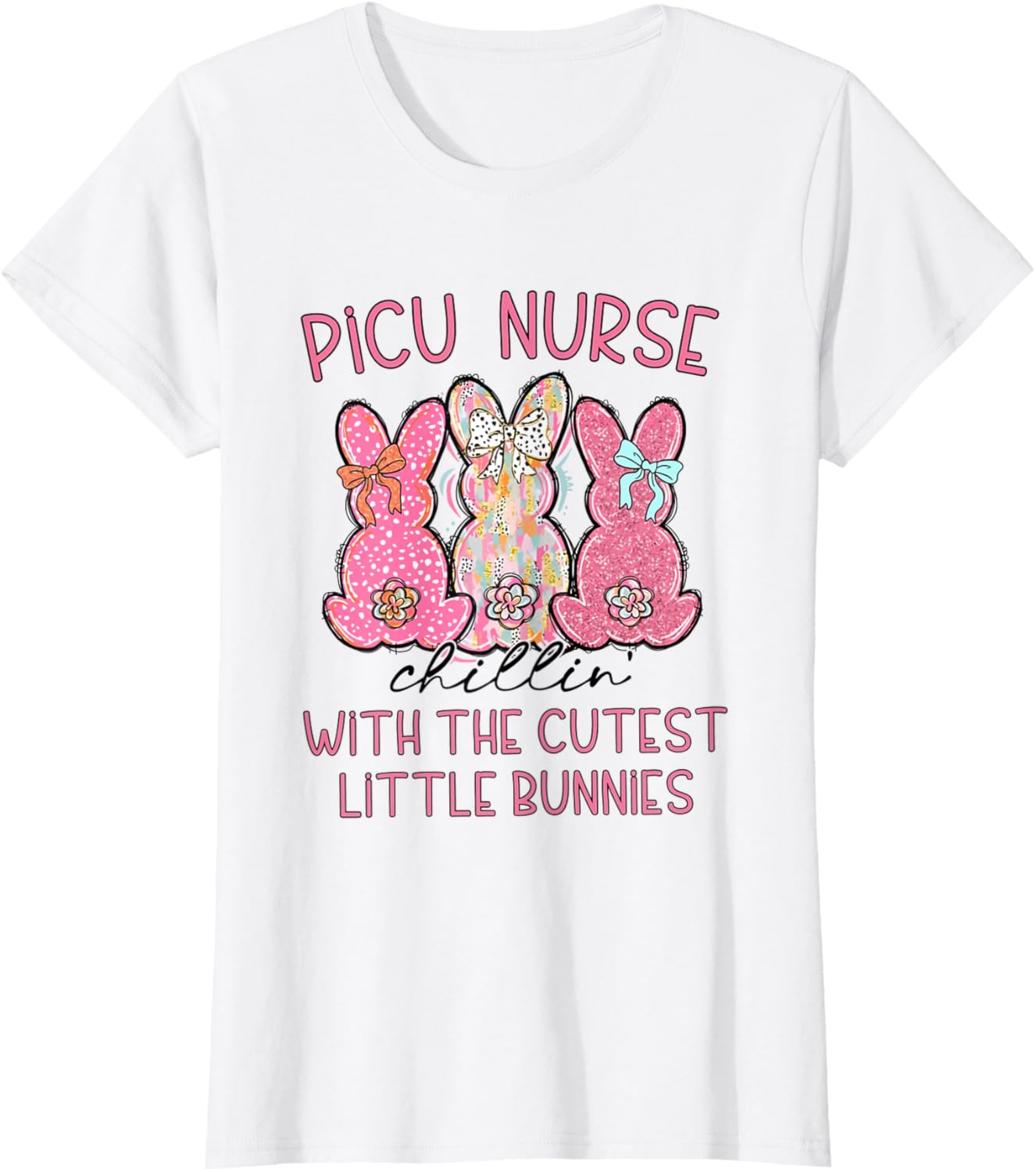 Women PICU Nurse Easter Coquette Pink Bow Nursing Student T-Shirt