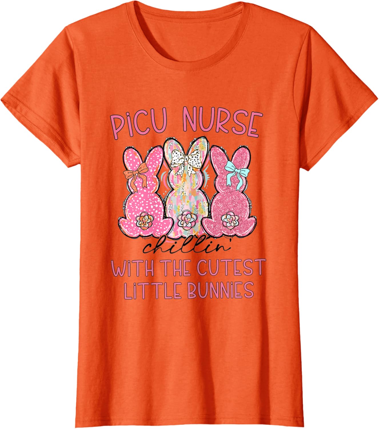 Women PICU Nurse Easter Coquette Pink Bow Nursing Student T-Shirt